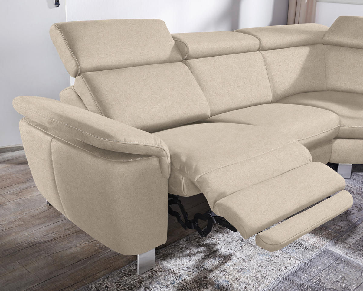 ECKSOFA in Flachgewebe, Mikrofaser Beige  271/239 cm  - Beige/Alufarben, Design, Textil/Metall (271/239cm) - Cantus