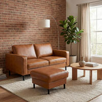 2-SITZER-SOFA  in Echtleder Cognac   - Cognac/Schwarz, Design, Leder/Metall (148/85/92cm) - Livetastic