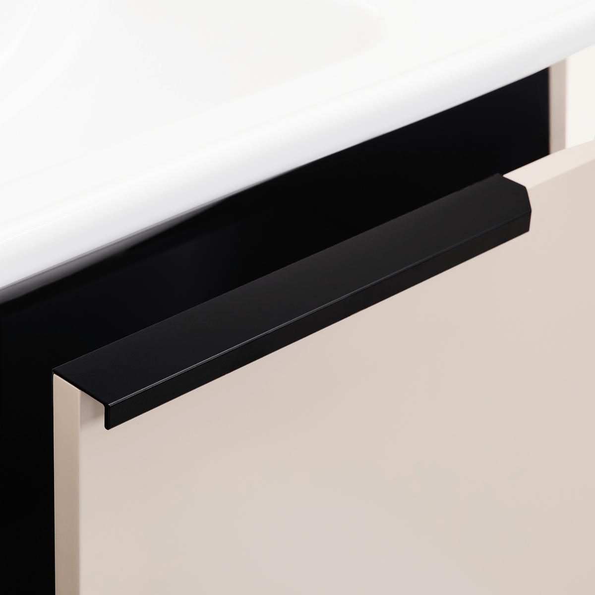 BADEZIMMER 3-teilig  in  - Weiß Hochglanz/Beige, MODERN, Glas/Holz (80/114/45cm) - MID.YOU