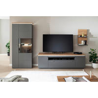 WOHNWAND Neapel  in Grau, Eiche Wotan  335/208/50 cm  - Eiche Wotan/Grau, Design, Glas/Holzwerkstoff (335/208/50cm) - Stylife