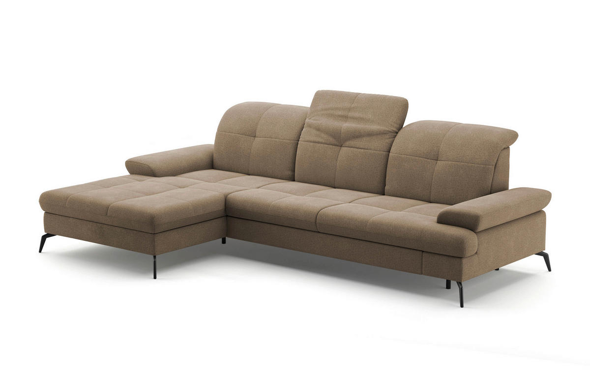 ECKSOFA in Flachgewebe Hellbraun  - Hellbraun/Schwarz, Konventionell, Textil/Metall (185/279cm) - Sit & More