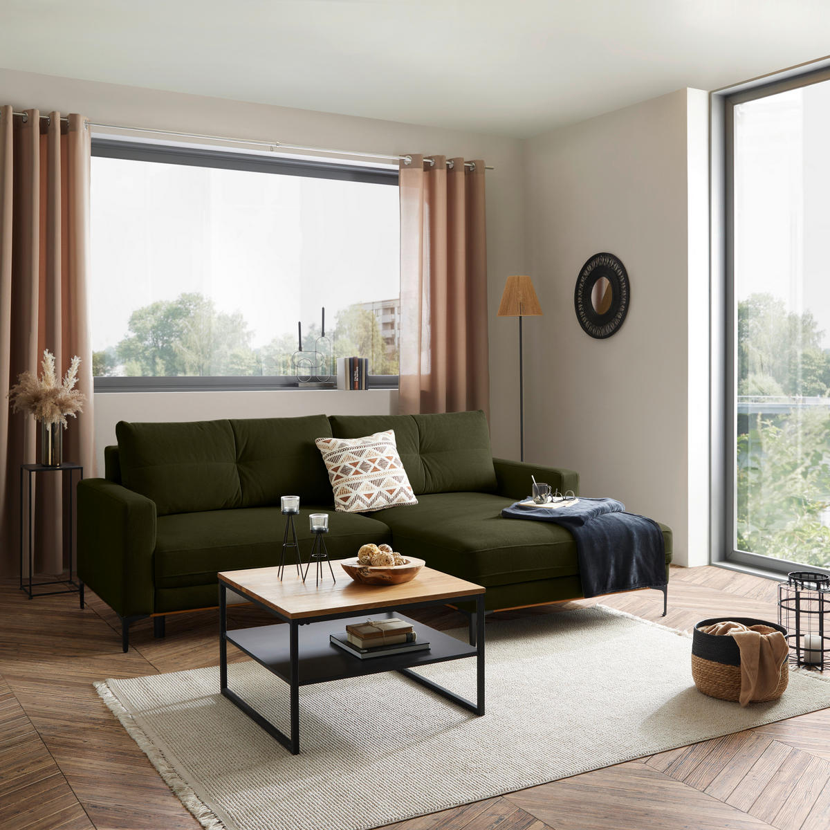 ECKSOFA in Schlammfarben  - Schlammfarben/Schwarz, Modern, Textil/Metall (238/162cm) - Ondega