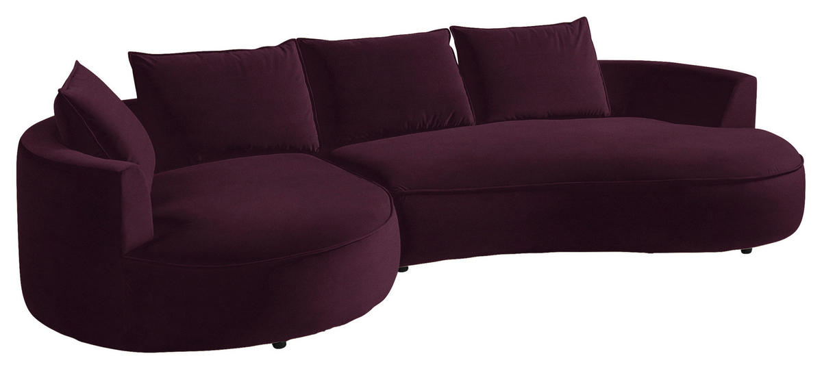 BIGSOFA Samt Brombeere  - Brombeere/Schwarz, Design, Kunststoff/Textil (154/82/322cm) - home24