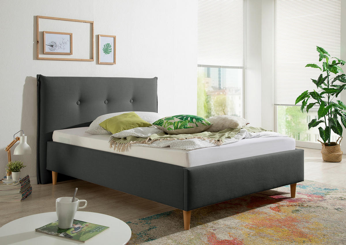 POLSTERBETT 140/200 cm,  in Anthrazit,  - Anthrazit/Naturfarben, MODERN, Holz/Textil (140/200cm) - Livetastic