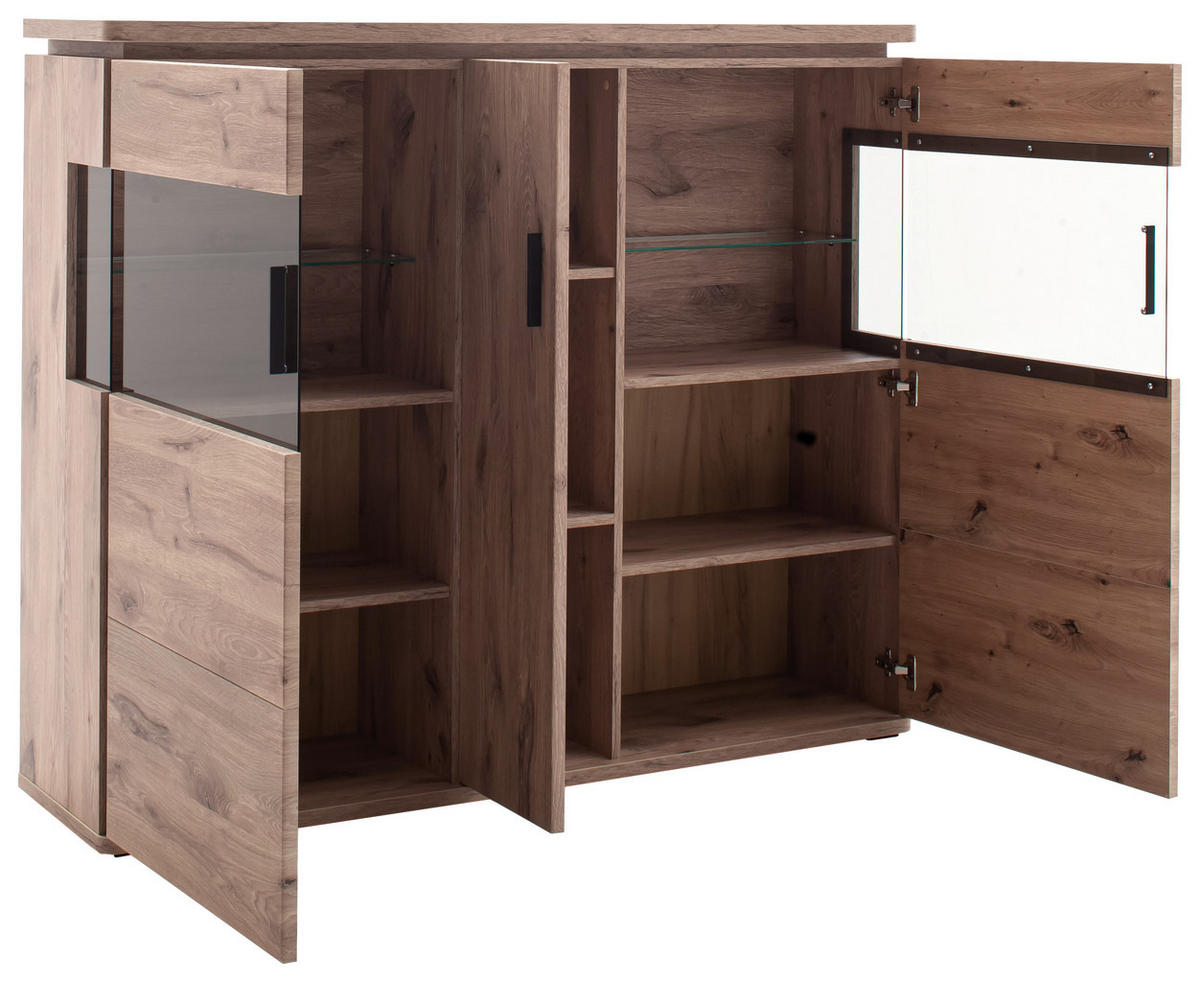 HIGHBOARD Eiche dunkel  150/124/38 cm  - Eiche dunkel/Anthrazit, KONVENTIONELL, Glas/Holzwerkstoff (150/124/38cm) - Cantus