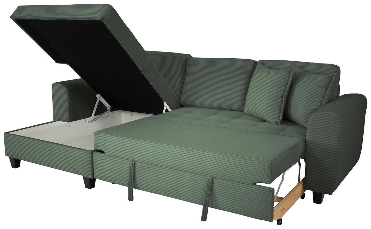 ECKSOFA MORITZ Dunkelgrün Cord Zierkissen, Bettkasten  - Dunkelgrün, Trend, Textil (155/265cm) - P & B