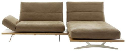 ECKSOFA inkl.Funktion Hellbraun Mikrofaser  - Hellbraun/Edelstahlfarben, Natur, Holz/Textil (275/157cm) - Ambiente