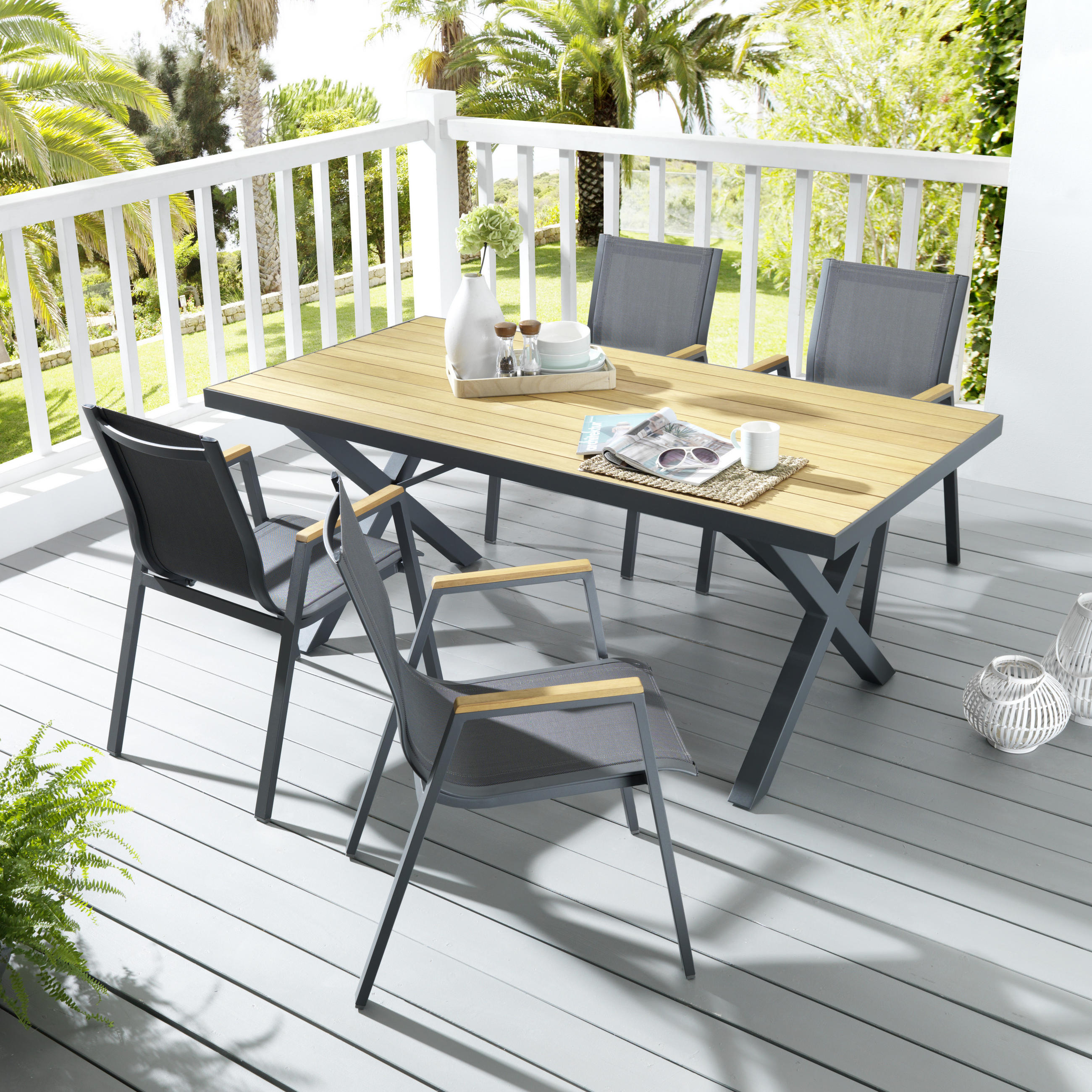 GARTENTISCH 180/91/74 cm - Anthrazit/Naturfarben, Design, Holz/Metall (180/91/74cm) - Ambia Garden