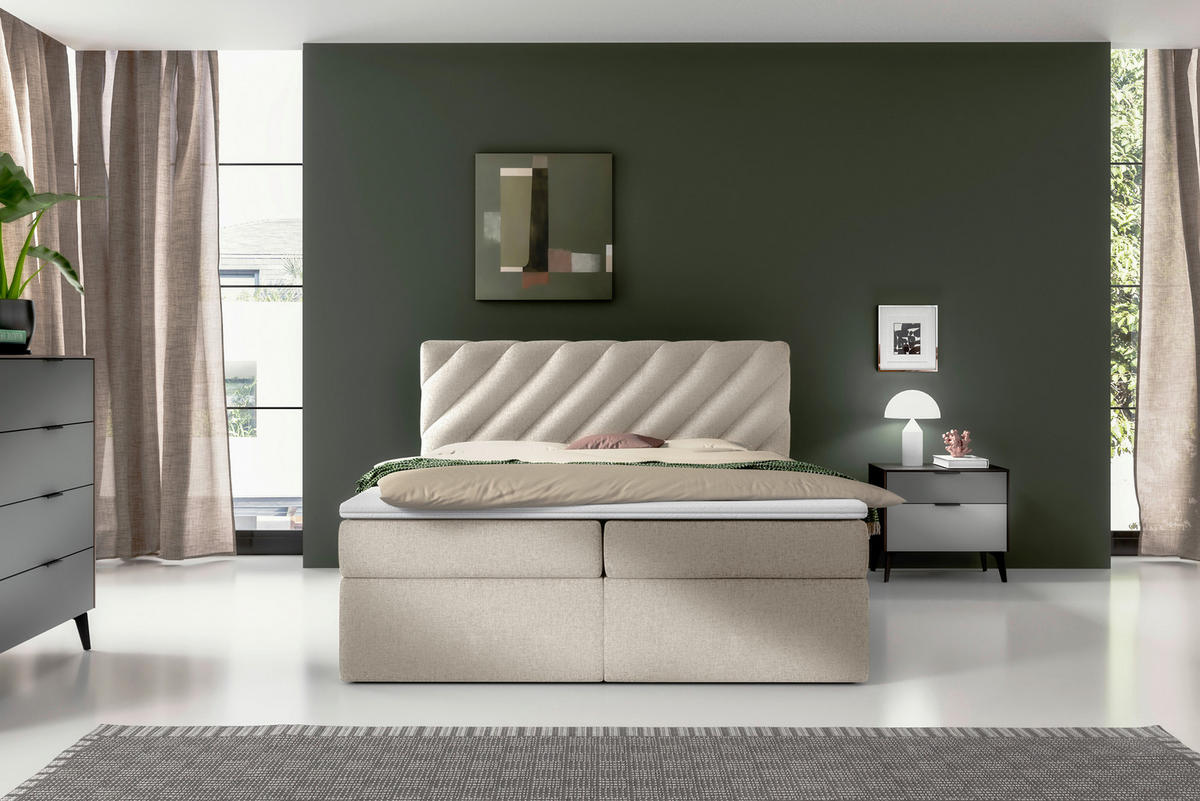 BOXBETT 140/200 cm  in Beige  - Beige/Schwarz, Modern, Textil (140/200cm) - MID.YOU