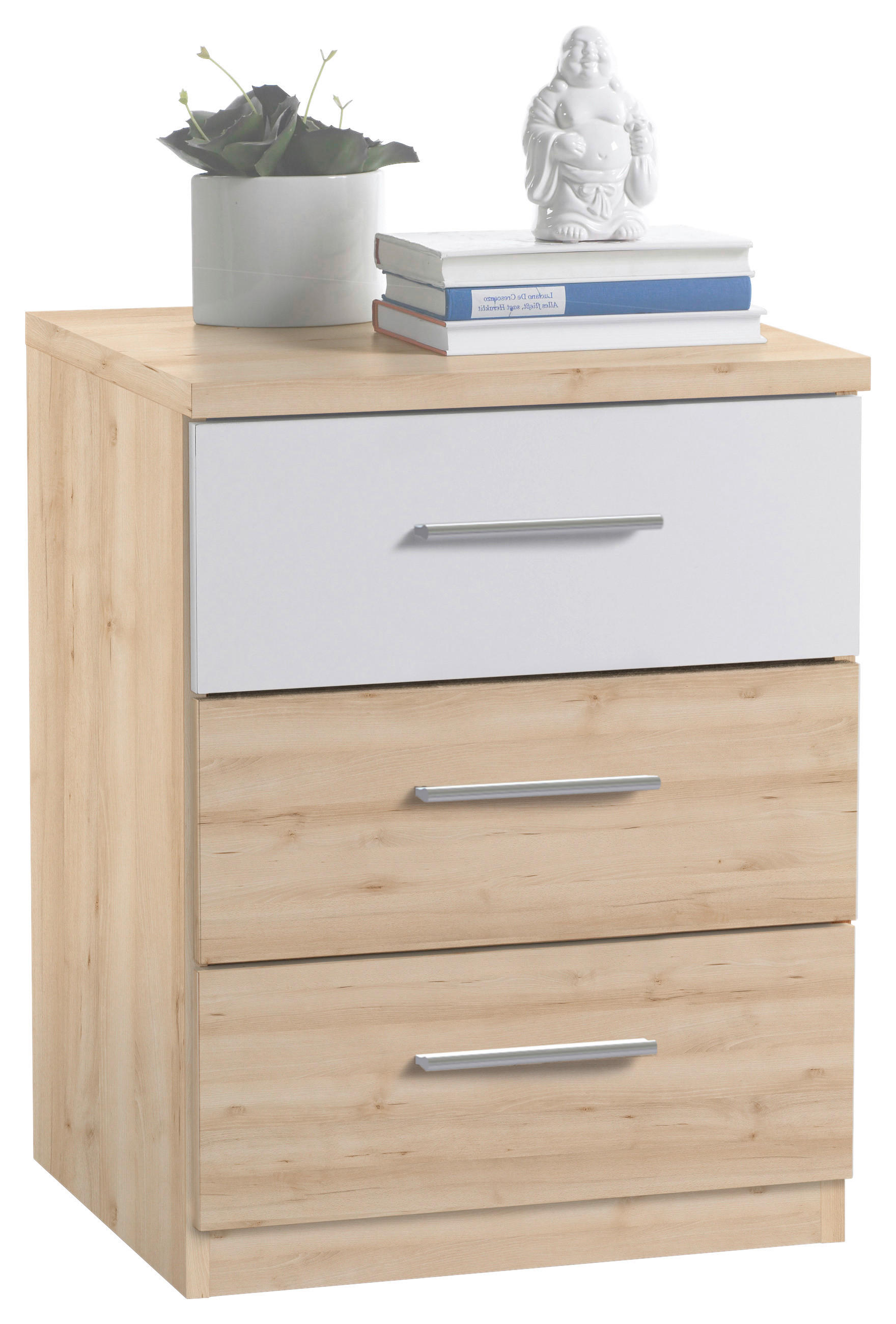 NACHTKÄSTCHEN in Weiß, Buchefarben  - Buchefarben/Alufarben, KONVENTIONELL, Holzwerkstoff/Kunststoff (46/56/41cm) - Carryhome