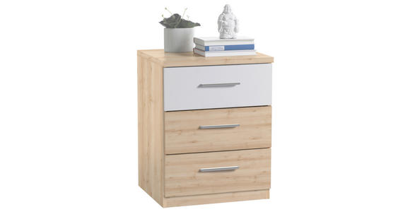 NACHTKÄSTCHEN in Weiß, Buchefarben - Buchefarben/Alufarben, KONVENTIONELL, Holzwerkstoff/Kunststoff (46/56/41cm) - Carryhome