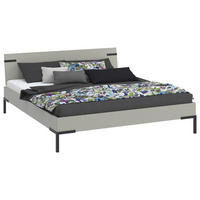 BETT in Hellgrau  - Hellgrau/Schwarz, Design, Holzwerkstoff/Metall (180/200cm) - Xora