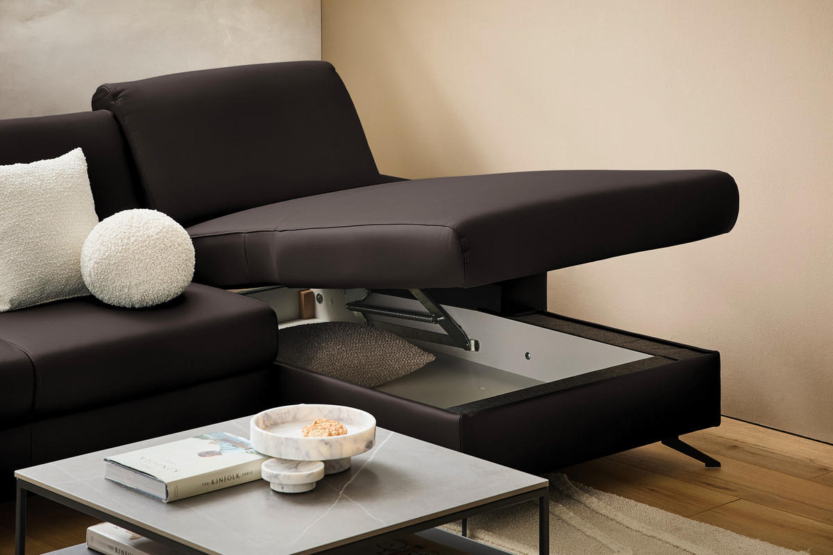 ECKSOFA in Echtleder Dunkelbraun  267/165 cm  - Dunkelbraun/Schwarz, Design, Leder/Metall (267/165cm) - Lomoco