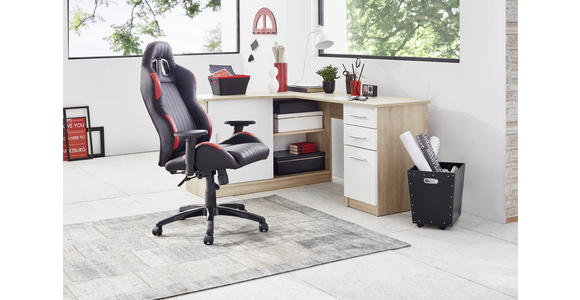 ECKSCHREIBTISCH 150/120/75 cm in Weiß, Eichefarben - Eichefarben/Alufarben, KONVENTIONELL, Holzwerkstoff/Kunststoff (150/120/75cm) - Venda