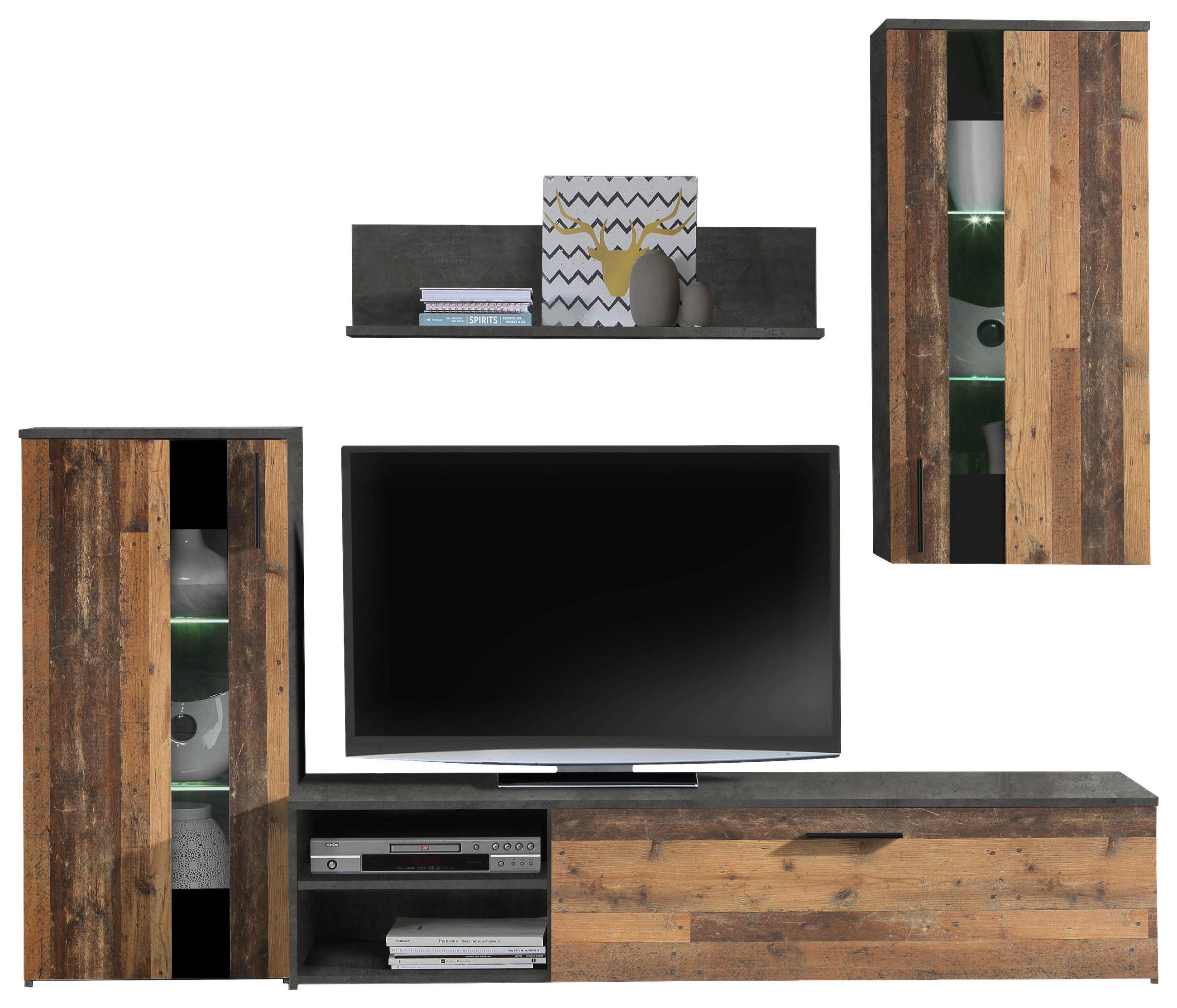 REGAL ZA DNEVNI BORAVAK boje hrasta, tamno siva   - boje hrasta/tamno siva, Moderno, staklo/drvni materijal (213/184/41,3cm) - Carryhome