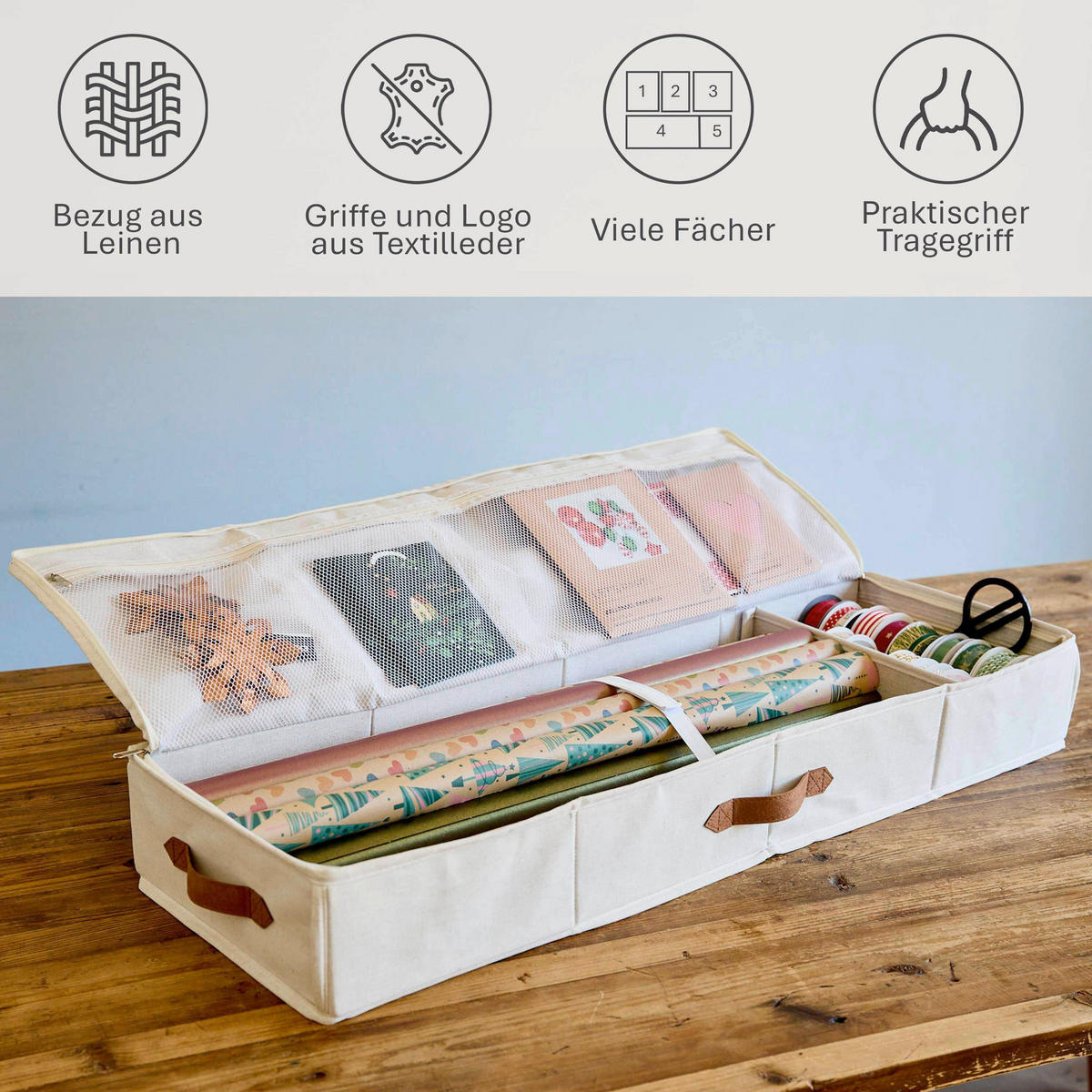 AUFBEWAHRUNGSBOX Premium  - Beige, Basics, Textil (90/30/12cm) - Store It