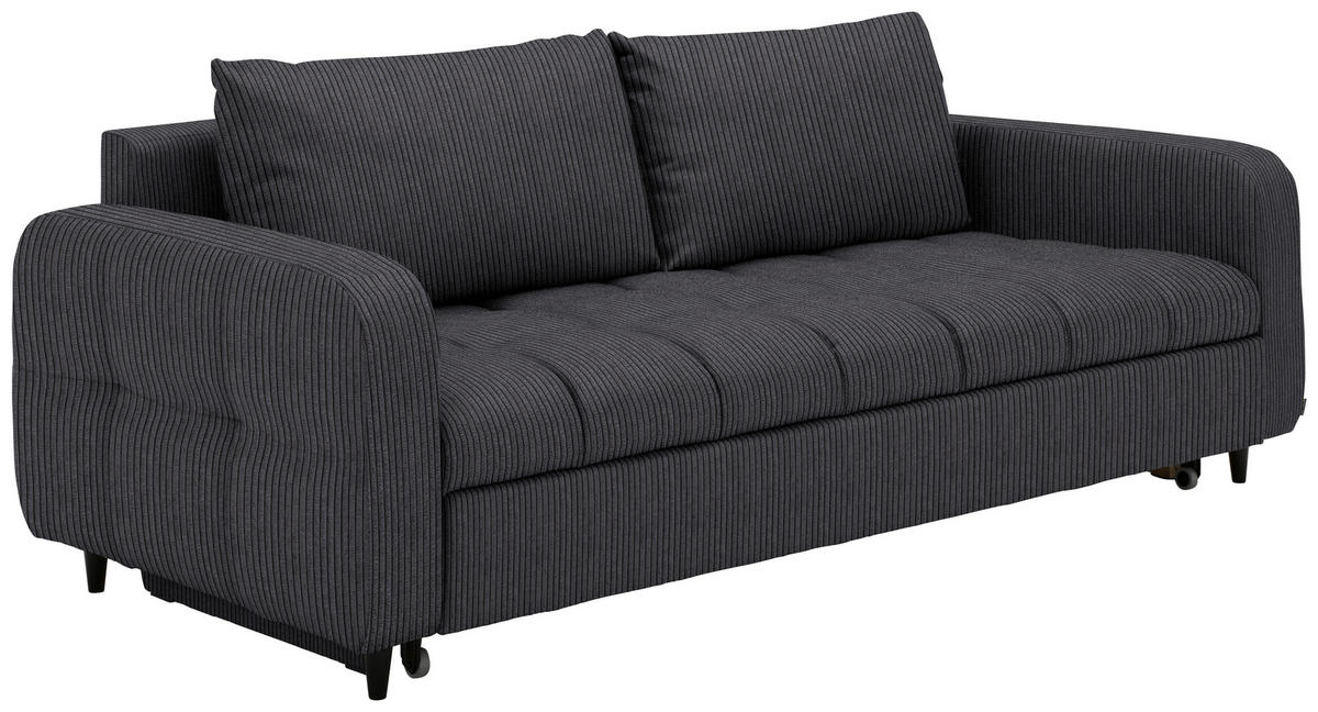 SCHLAFSOFA Cord, Velours Anthrazit Stoffauswahl, Bettfunktion erhältlich, Rücken echt, Armteil links, Armteil rechts  - Anthrazit/Schwarz, Design, Holz/Textil (236/88/101cm) - Lomoco