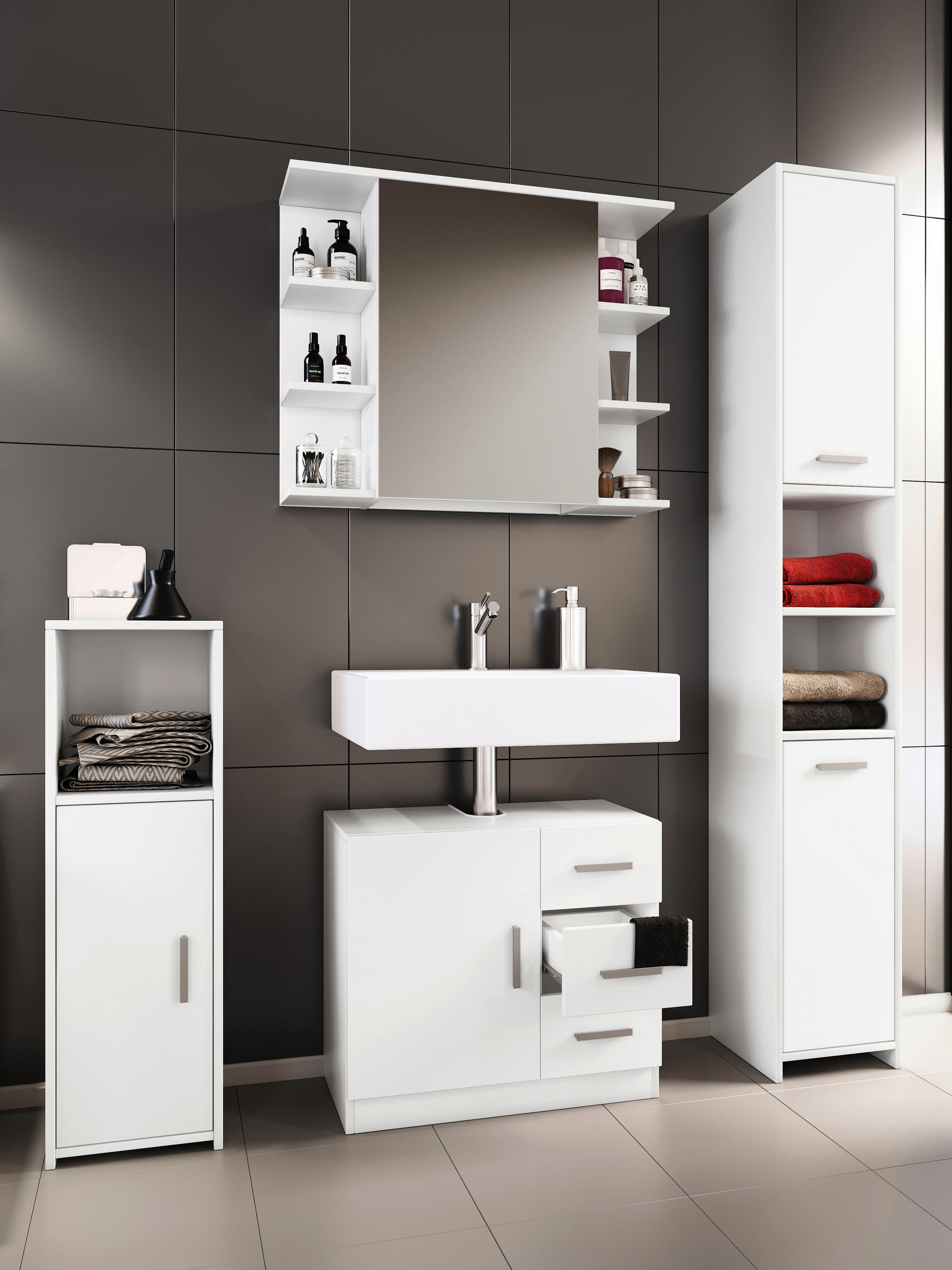 BADEZIMMER 4-teilig in 120 cm - Weiss, Modern, Holzwerkstoff (120cm) - MID.YOU