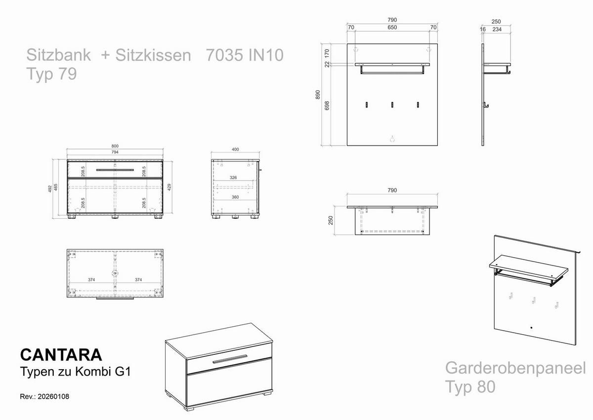 GARDEROBE 3-teilig  in 80/200/39 cm  - Eichefarben, MODERN, Holzwerkstoff (80/200/39cm) - MID.YOU