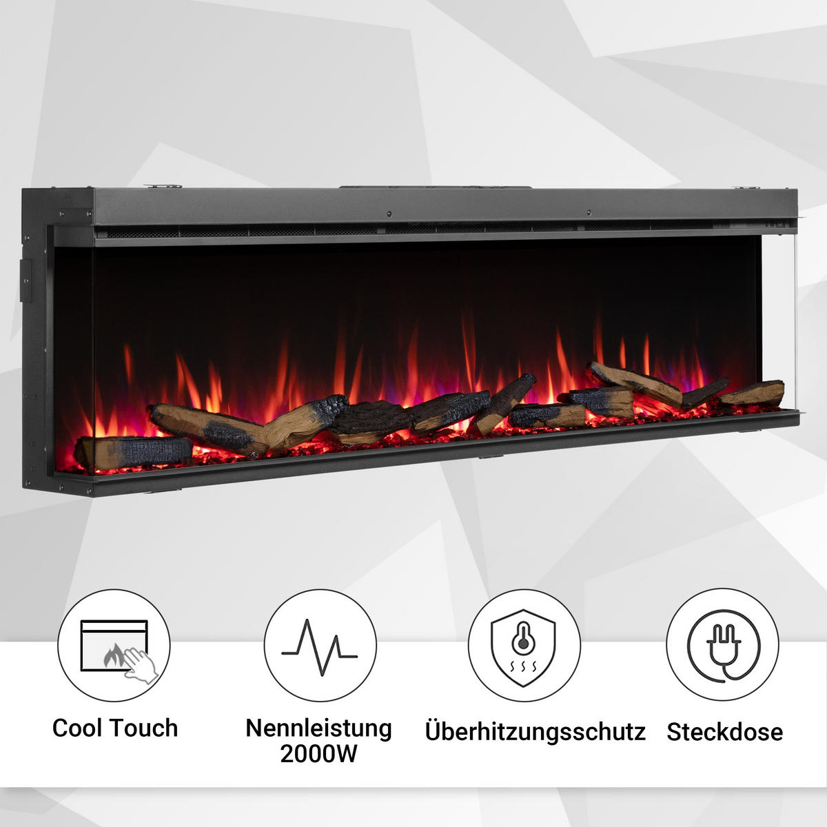 ELEKTROKAMIN - Schwarz, Basics, Glas/Metall (183/50/21cm)