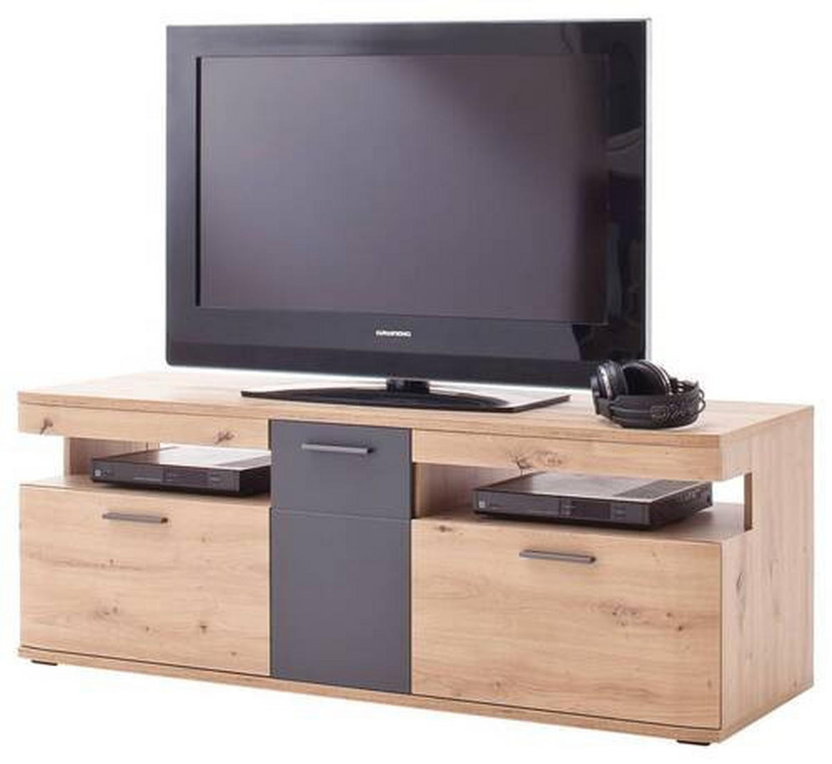 KOMODA POD TELEVIZI, antracitová, barvy dubu, 150/55/50 cm - černá/barvy dubu, Design, kov/kompozitní dřevo (150/55/50cm) - Livetastic