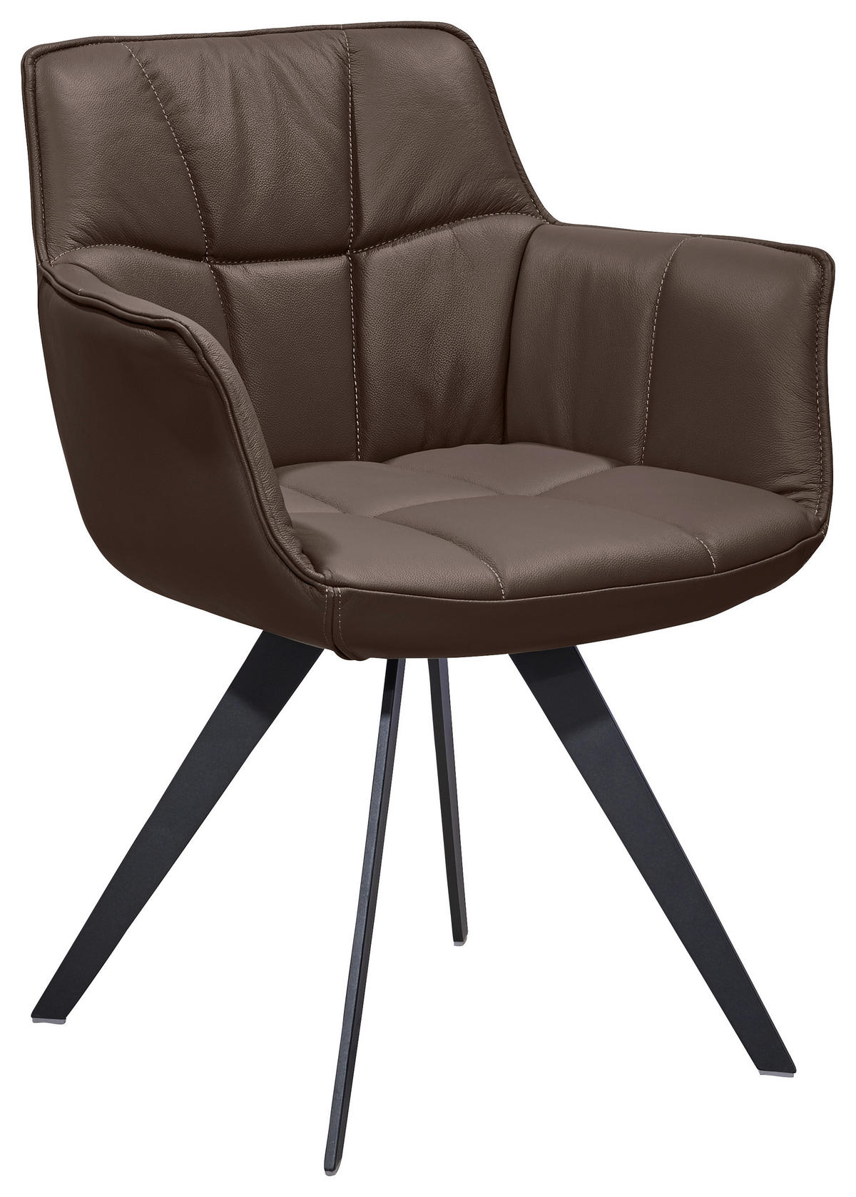 ARMLEHNSTUHL  , Beinauswahl, Lederauswahl, Stoffauswahl, Typenauswahl, inklusive Armlehnen  ,  , Echtleder  - Dunkelbraun/Schwarz, Design, Leder/Metall (67/85/60cm) - Musterring