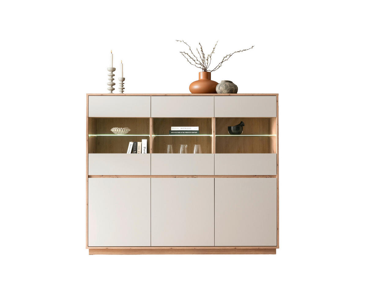 HIGHBOARD , 164/138/40 cm,  - Kaschmir/Eiche Artisan, Design, Glas/Holzwerkstoff (164/138/40cm) - MID.YOU