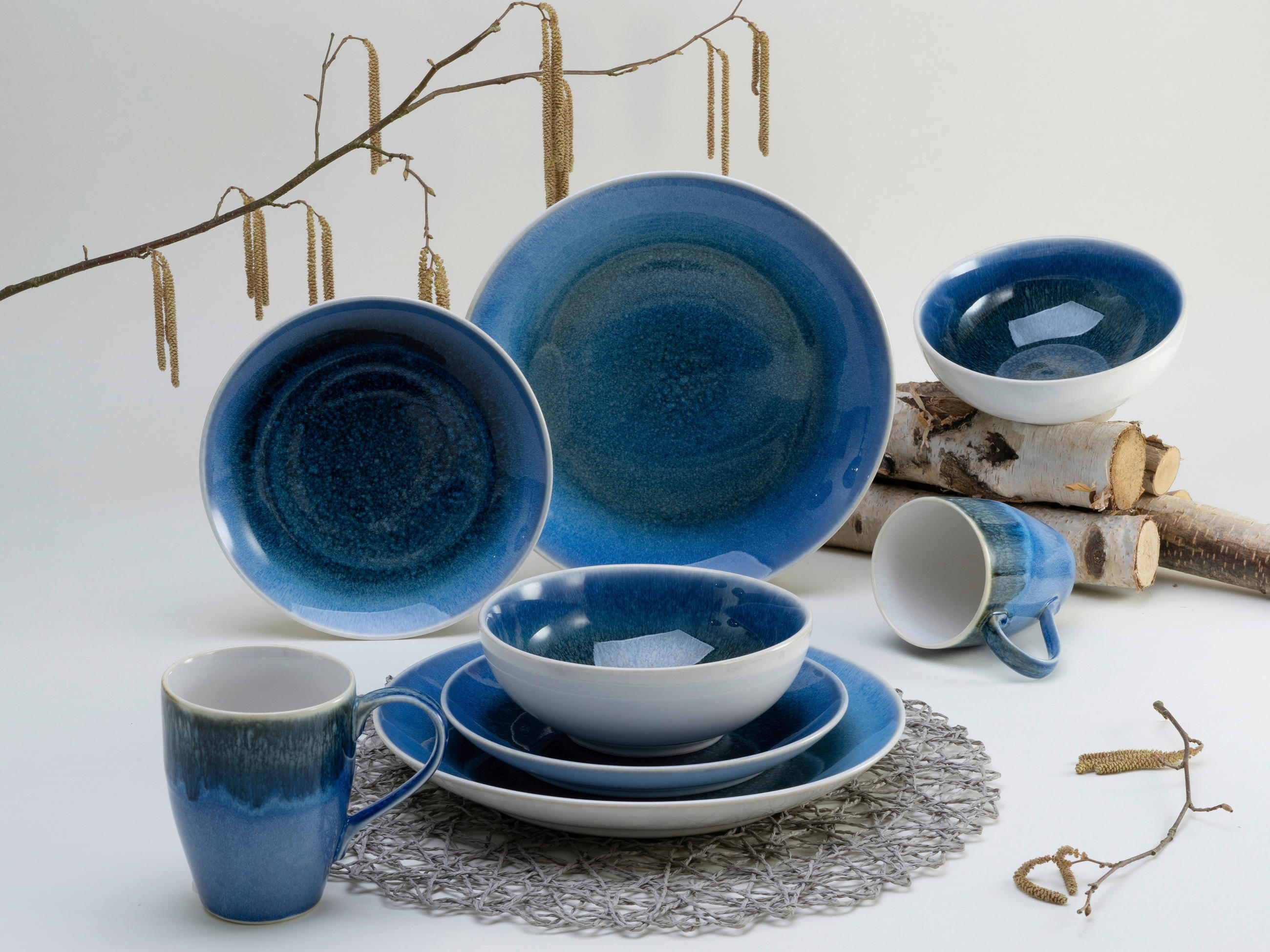 KOMBISERVICE Blau 8-teilig CALDERA BLAU  - Blau, Basics, Keramik - Creatable