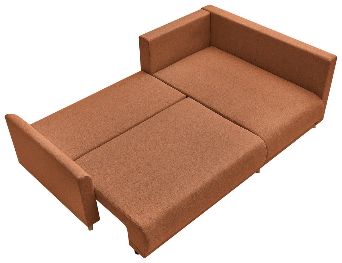 ECKSOFA MILOS Rostfarben Flachgewebe, Struktur Rückenkissen, Bettkasten, Schlaffunktion, Rücken echt  - Rostfarben/Naturfarben, Design, Textil (224/148cm) - P & B