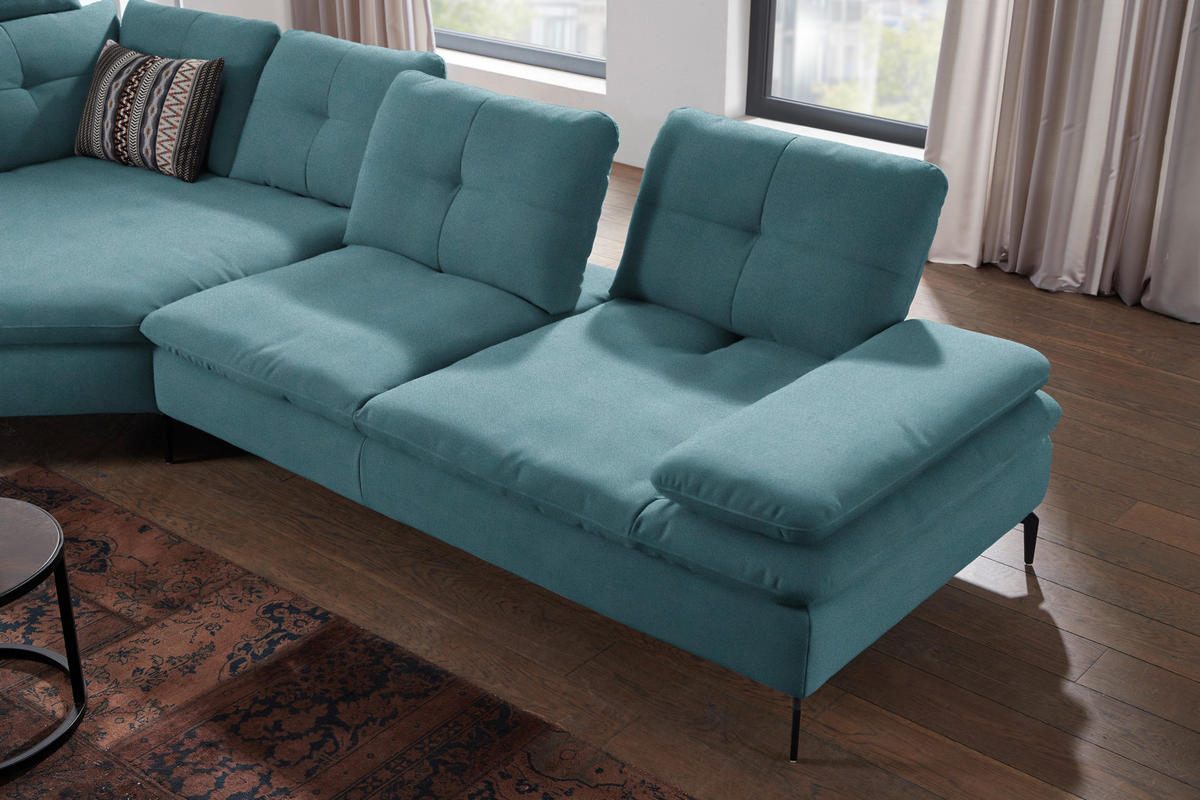 ECKSOFA in Flachgewebe Hellblau  - Schwarz/Hellblau, Design, Textil/Metall (157/344cm) - Chilliano
