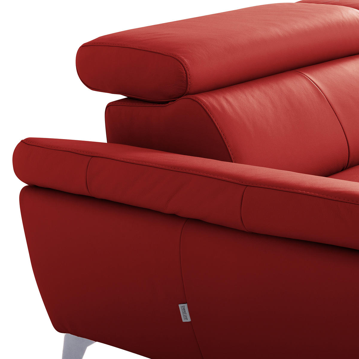 ECKSOFA Rot Echtleder Lederlook Bettkasten, Schlaffunktion, Rücken echt, Armteilverstellung, Kopfteilverstellung  - Chromfarben/Rot, Design, Leder/Textil (179/252cm) - Livetastic