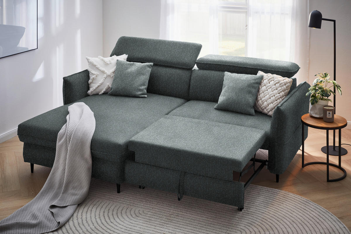 ECKSOFA in Struktur Petrol  - Petrol/Schwarz, Design, Holz/Textil (185/232cm) - Stylife