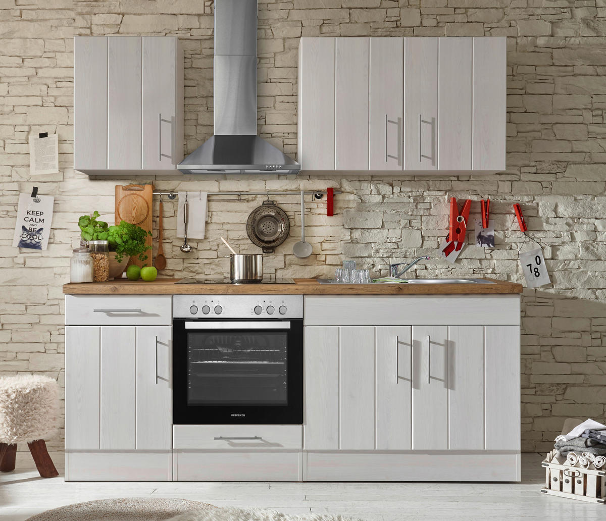 KÜCHENLEERBLOCK   in Lärchefarben, Weiß  - Wildeiche/Edelstahlfarben, Basics, Holzwerkstoff/Metall - Respekta