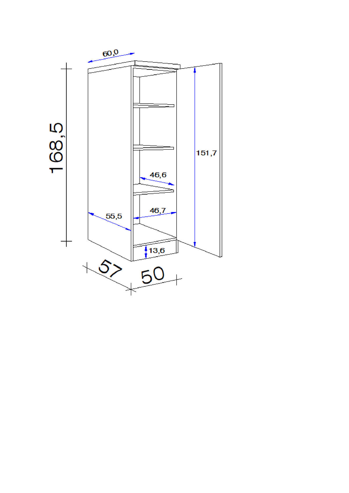 GESCHIRRSCHRANK 50/168,5/60 cm  in Eichefarben, Magnolie  - Eichefarben/Magnolie, KONVENTIONELL, Holzwerkstoff/Metall (50/168,5/60cm) - FlexWell