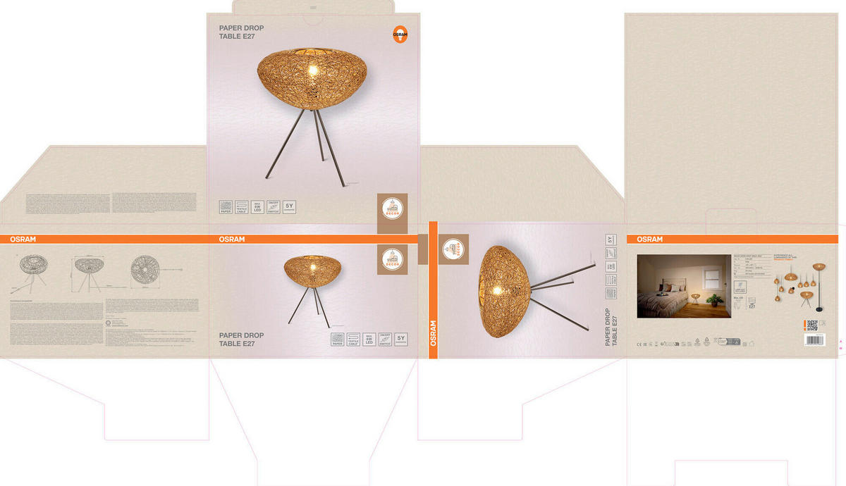 TISCHLEUCHTE 39.5/47.6 cm   - Beige, Natur, Papier/Metall (39.5/47.6cm) - Osram