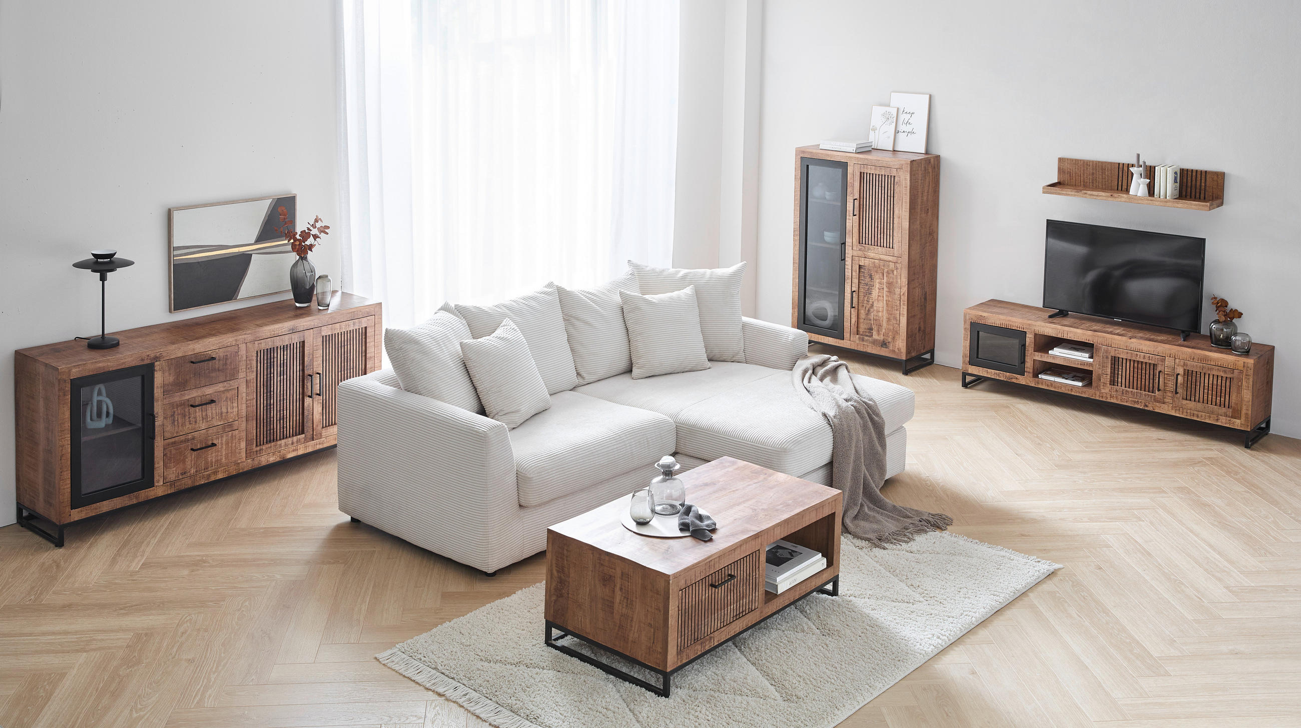 HIGHBOARD 90/142/40 cm  in Naturfarben, Hellbraun  - Hellbraun/Schwarz, Design, Glas/Holz (90/142/40cm) - Carryhome