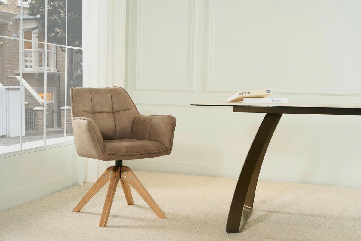 ARMLEHNSTUHL in Holz, Textil Braun, Eichefarben  - Eichefarben/Braun, Basics, Holz/Textil (61/85/63cm) - MID.YOU