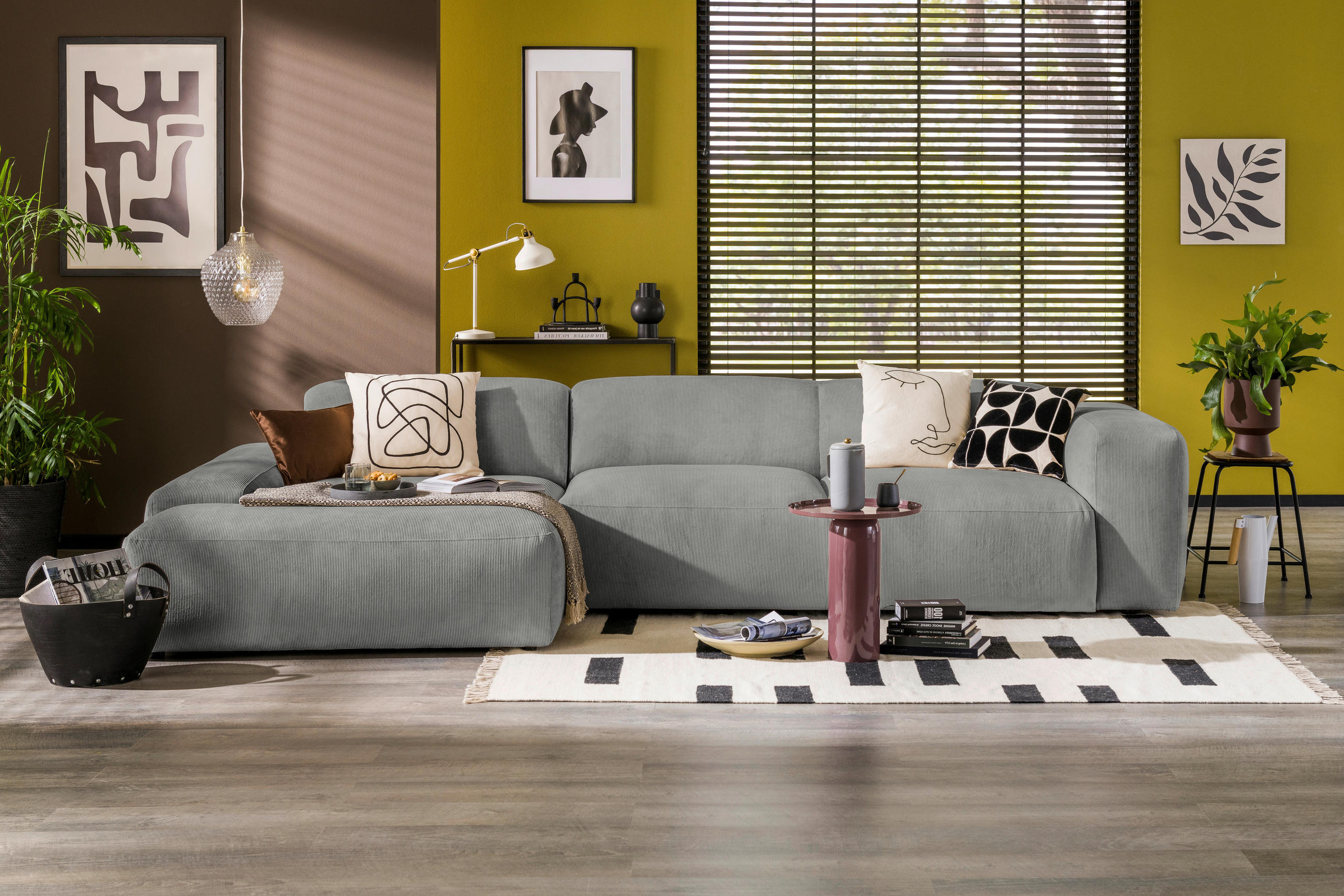 ECKSOFA HANNAH Hellgrau Cord  - Hellgrau/Schwarz, Design, Kunststoff/Textil (170/343cm) - MID.YOU