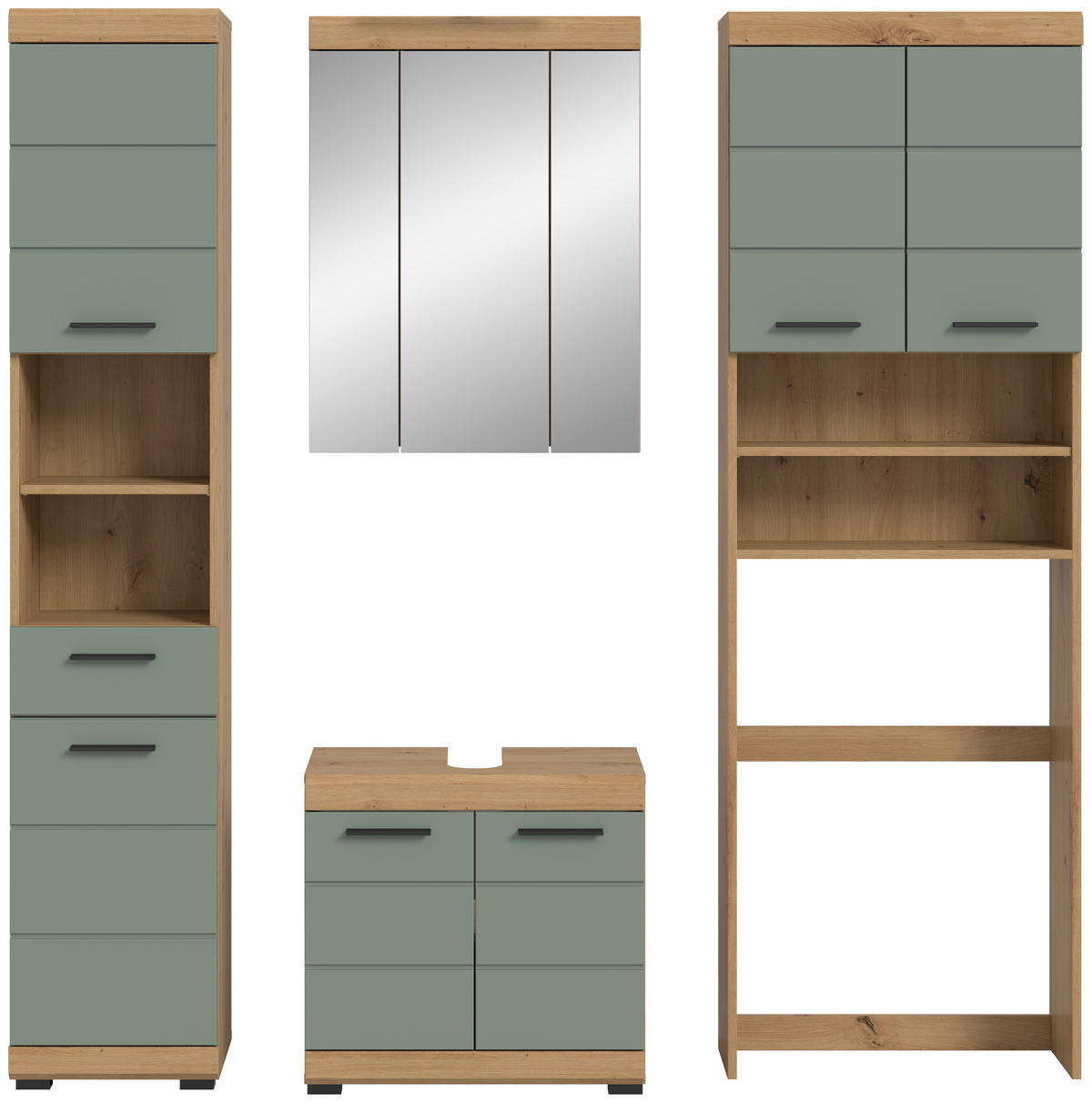 BADEZIMMER 4-teilig  in 180 cm  - Schwarz/Eiche Artisan, MODERN, Glas/Holzwerkstoff (180cm) - MID.YOU