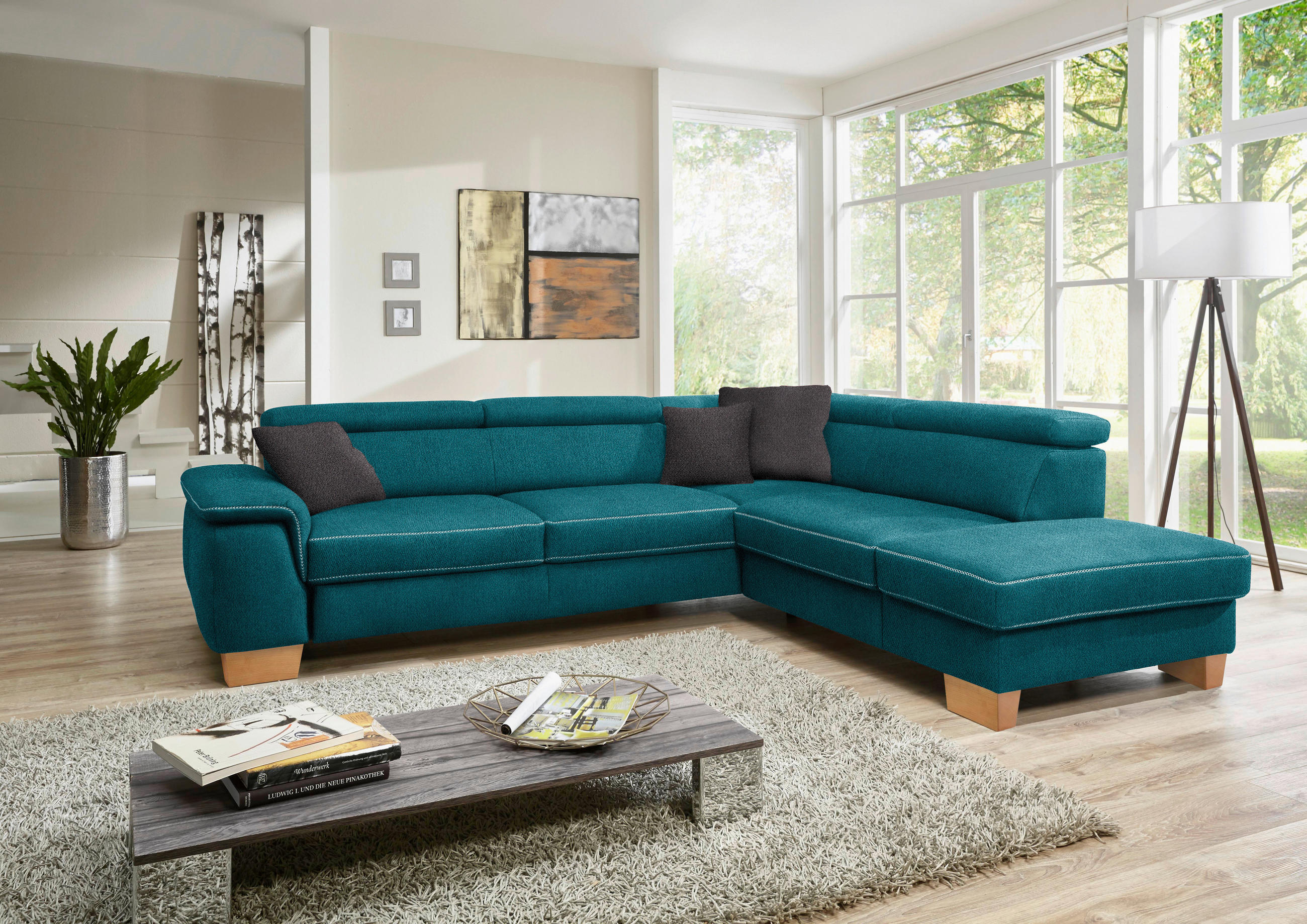 ECKSOFA in Mikrofaser Petrol  273/226 cm  - Eichefarben/Beige, Natur, Holz/Textil (273/226cm) - Beldomo System