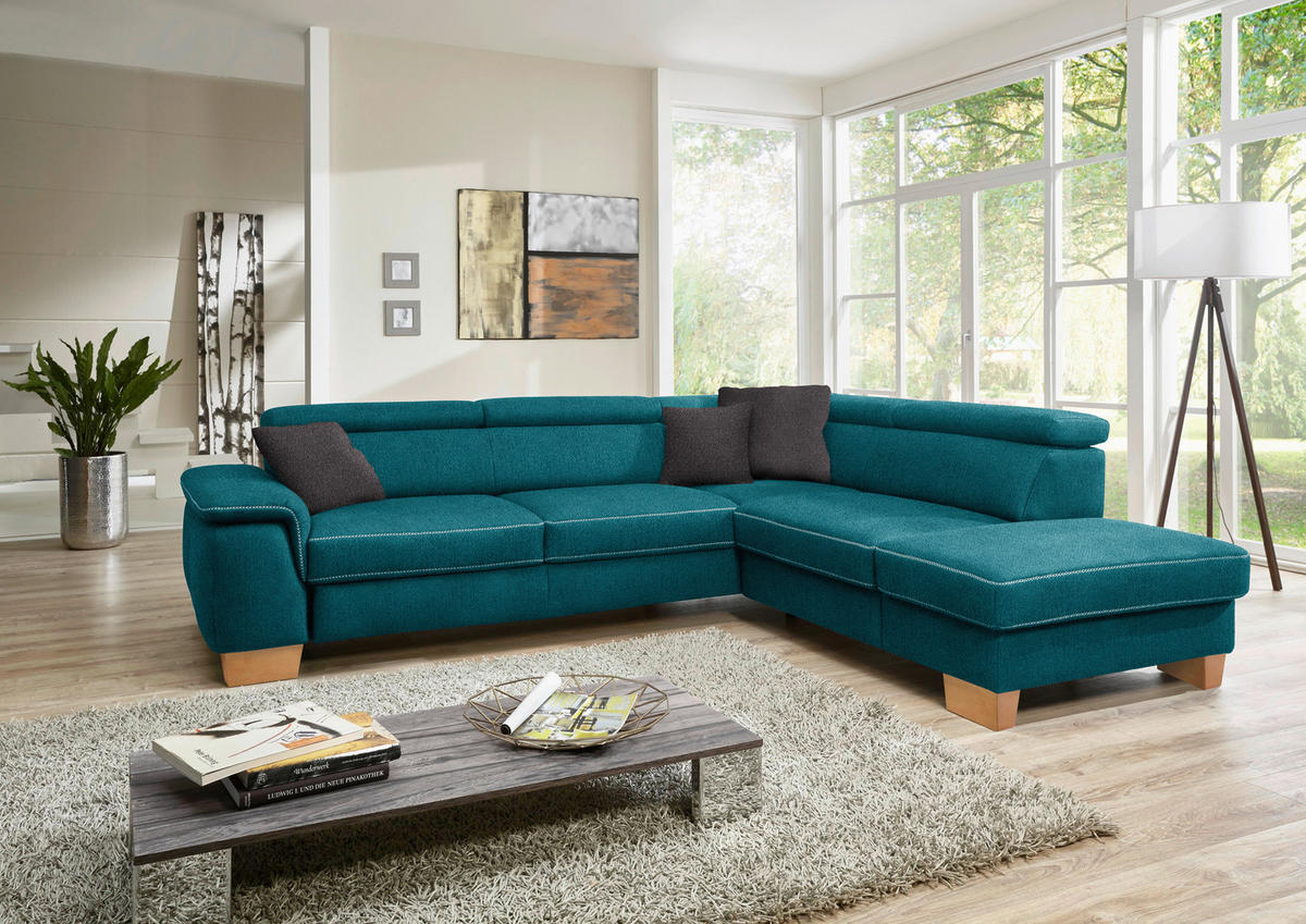 ECKSOFA  in Mikrofaser Petrol  273/226 cm  - Eichefarben/Beige, Natur, Holz/Textil (273/226cm) - Beldomo System