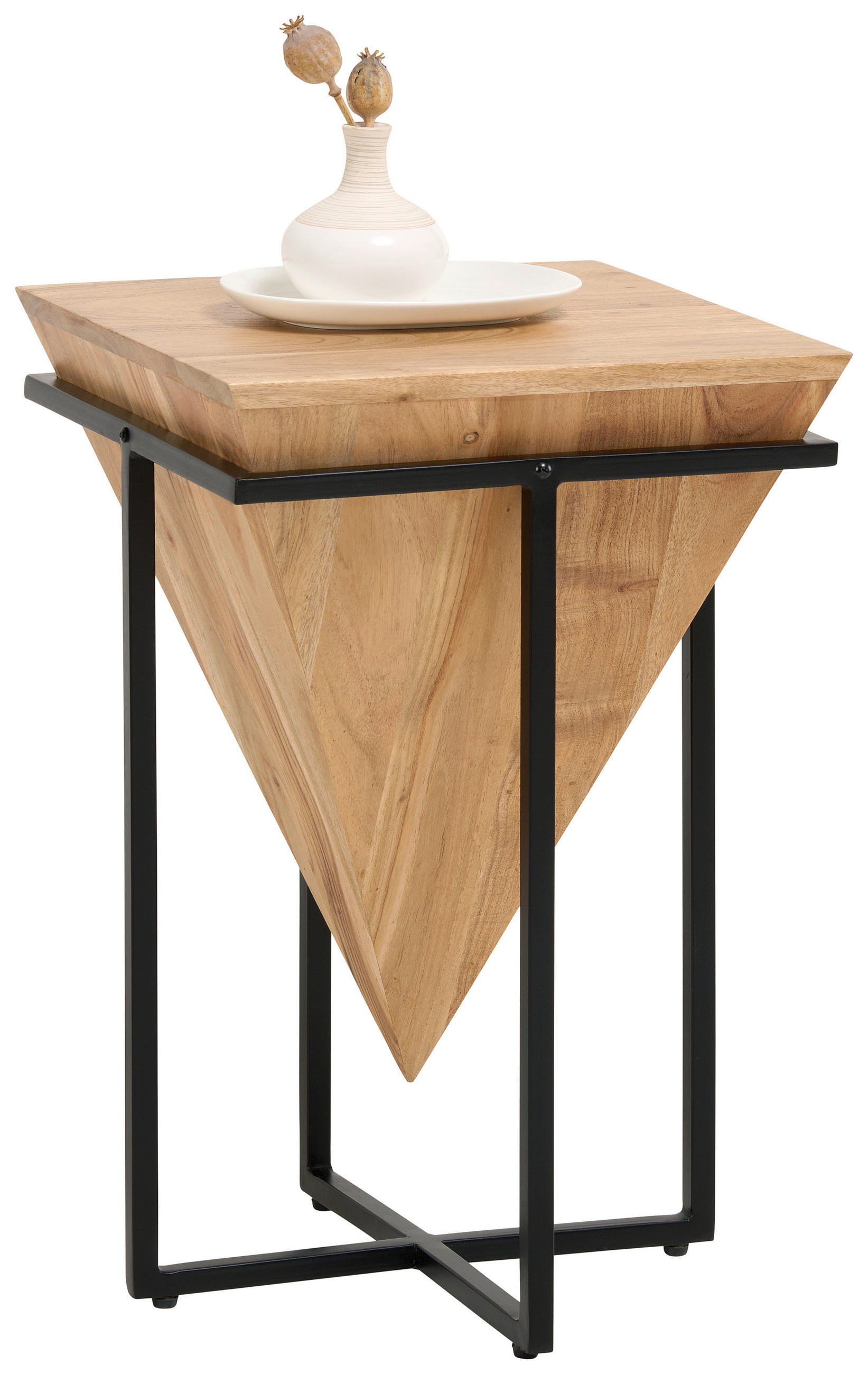 PRÍRUČNÝ STOLÍK, akácia, čierna, farba akácie - čierna/farba akácie, Trend, kov/drevo (36/36/56cm) - Ambia Home