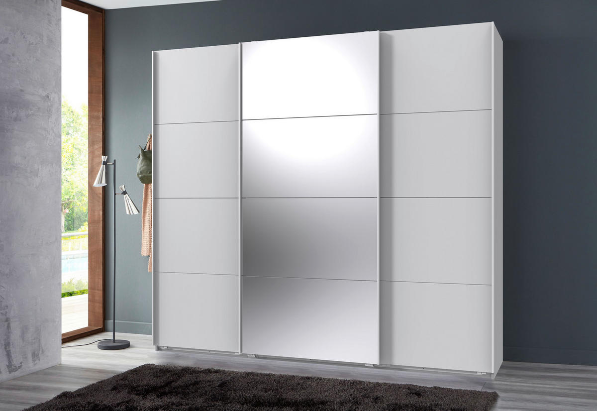 SCHWEBETÜRENSCHRANK  in Weiß  - Weiß, MODERN, Glas/Holzwerkstoff (225/208/64cm) - MID.YOU