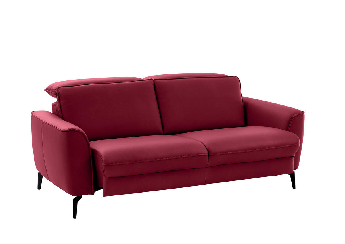2,5-SITZER in Echtleder Rot  - Rot/Schwarz, Natur, Leder/Metall (194/81/110cm) - Valdera