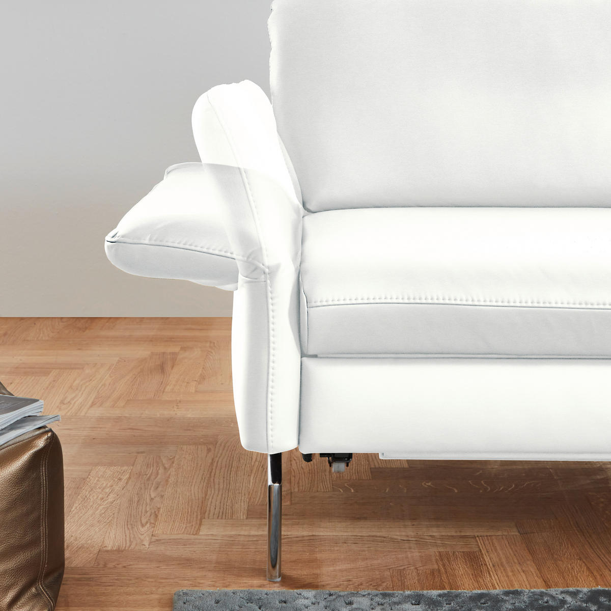ECKSOFA in Echtleder Weiss  - Weiss/Alufarben, Konventionell, Leder/Metall (284/220cm) - Beldomo Premium