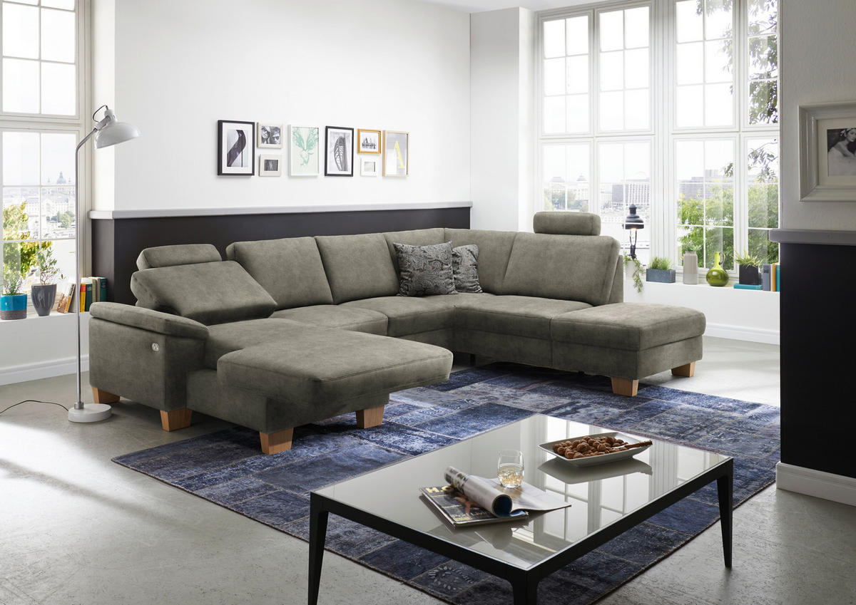 WOHNLANDSCHAFT in Velours Grau  - Eichefarben/Grau, Konventionell, Holz/Textil (167/316/235cm) - Beldomo System