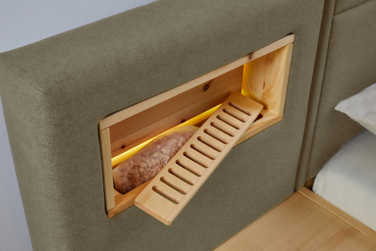 BETT 200/200 cm  Zirbelkieferfarben, Dunkelgrün   - Dunkelgrün/Zirbelkieferfarben, Natur, Holz/Textil (200/200cm) - Valnatura