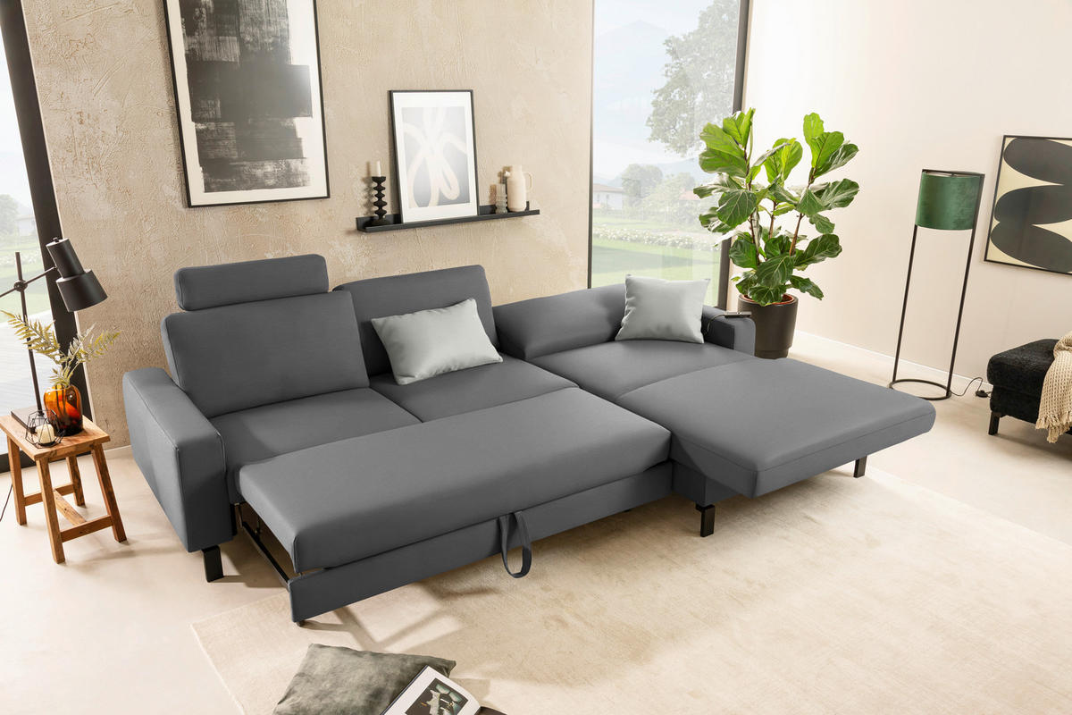 ECKSOFA Cord Grau  - Schwarz/Grau, Design, Textil/Metall (298/185cm) - Pure Home Lifestyle