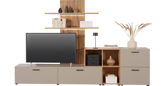 WOHNWAND  in Eichefarben, Greige  296/190/40 cm  - Greige/Eichefarben, MODERN, Holzwerkstoff/Kunststoff (296/190/40cm) - Carryhome