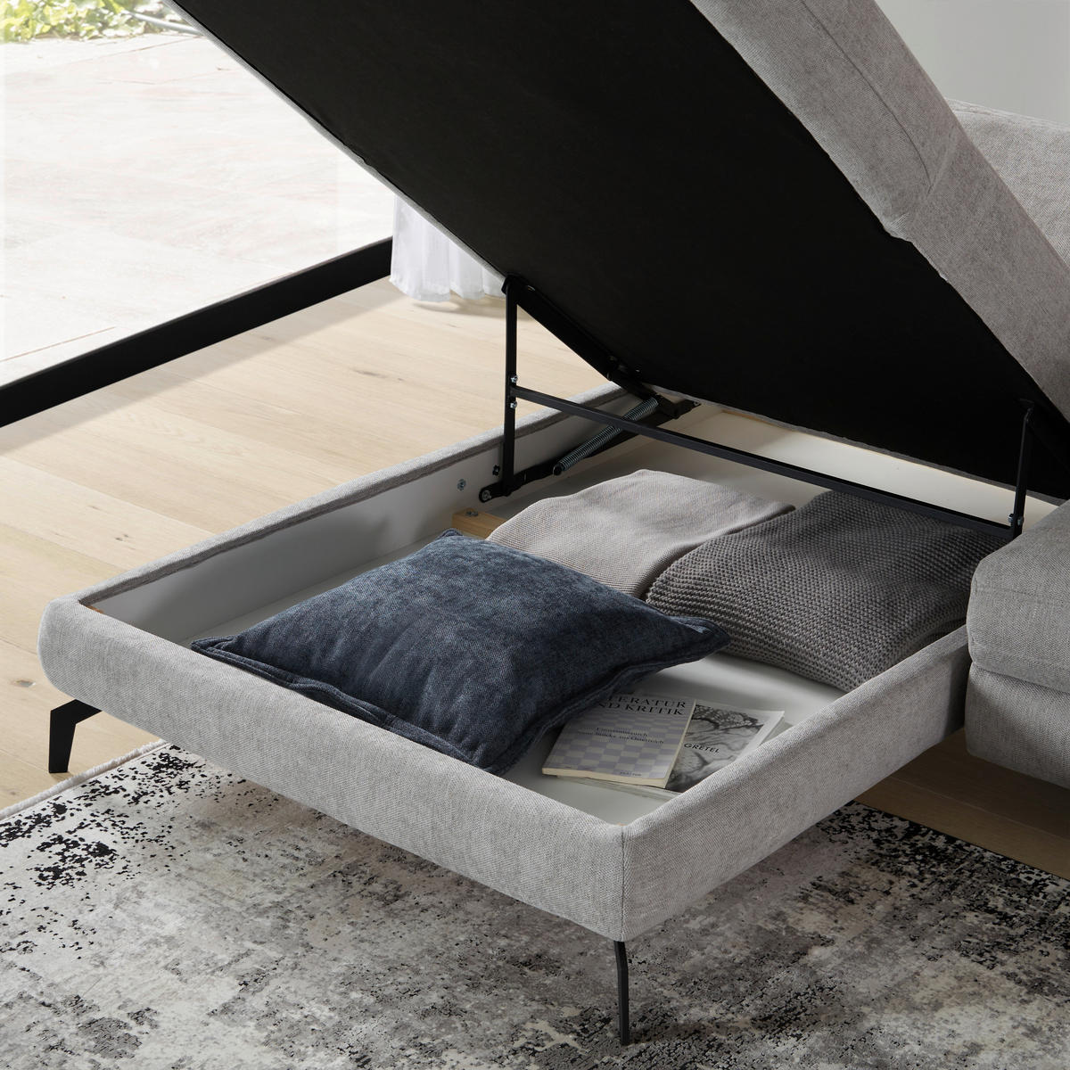HÖRNSOFFA i velour ljusgrå  - ljusgrå/svart, Design, metall/textil (288/184cm) - Best Price